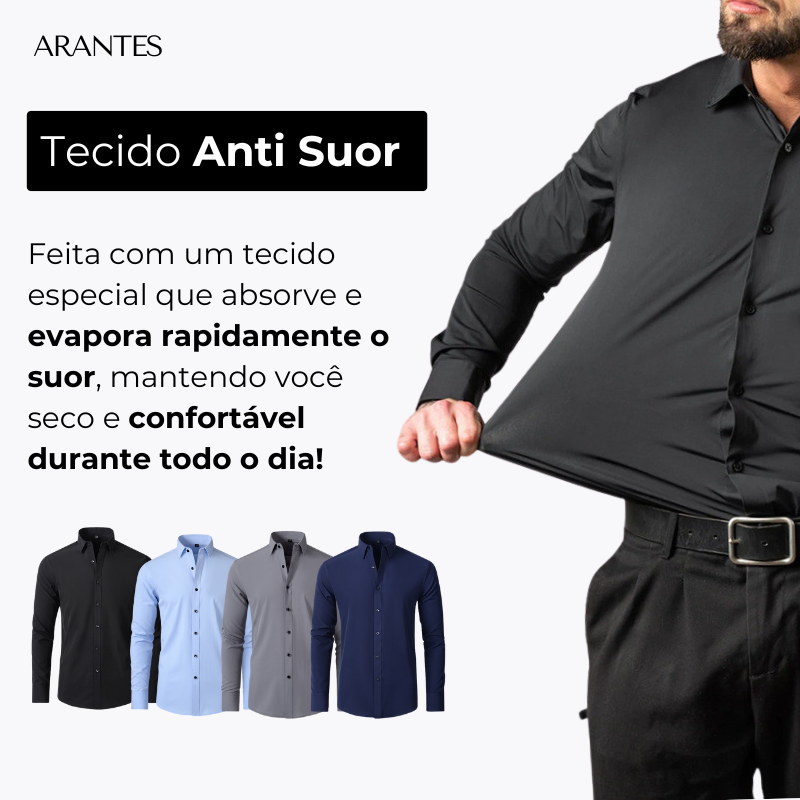 Pague 1 Leve 2 |  Camisa Social Ultra Tech Italian + Brinde Relogio Casual Luxo