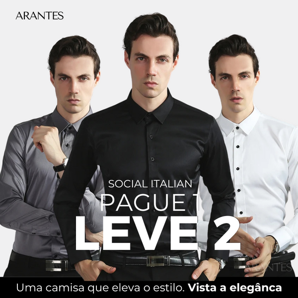 Pague 1 Leve 2 |  Camisa Social Ultra Tech Italian + Brinde Relogio Casual Luxo